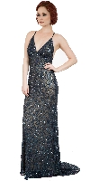 Main image of Spaghetti Straps V-Neck Sequins Long Formal Prom Dress