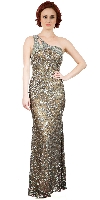 Main image of One Shoulder Sparkling Beads & Sequins Long Prom Dress