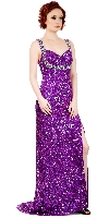 Main image of Broad Straps Front Slit Sequined Long Formal Prom Dress