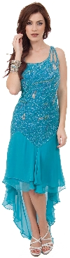 Artistic Mesh Back Beaded Party Dress with Asymmetric skirt in alternative picture