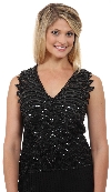 V-Neck Pearls & Sequins Mesh Collar Scarf in Black/Black