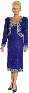 Main image of Tea Length Sequined Formal Dress with Matching Jacket 