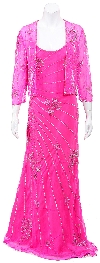Floor Length Hand Beaded/Sequined Formal Dress with Jacket in alternative image