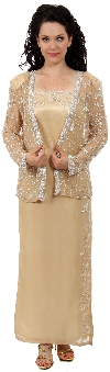 2 piece Beaded Formal Dress and Jacket in Taupe
