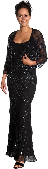 Artistic Sequined Pattern Formal Dress with Jacket in Black color