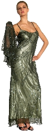 Artistic Sequined Pattern Formal Dress with Jacket in Olive