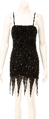 Fully Beaded Spaghetti Strap Sequined Formal Dress in Black
