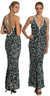 V-Top Fully Beaded Formal Dress in Black/White color