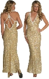 V-Top Fully Beaded Formal Dress in Gold color