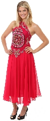 Main image of Halter Neck Beaded Formal Dress with Attached Skirt 