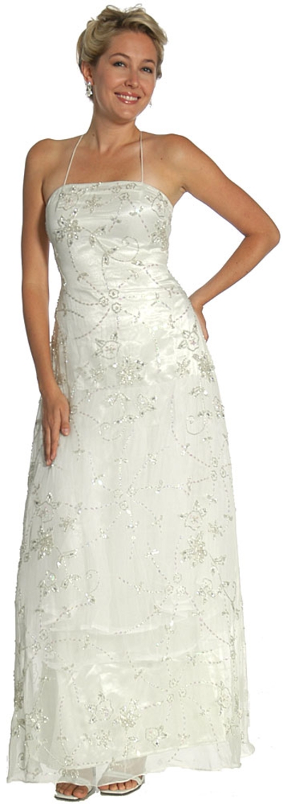 Spaghetti Wedding Dress in Ivory/Silver