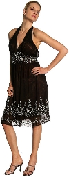 Halter Neck Silk Beaded Cocktail Dress in Black