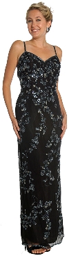 Floral Spaghetti Beaded Evening Dress with Jacket Black/Silver without Jacket.