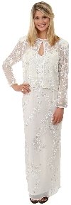 Main image of Floral Spaghetti Beaded Evening Dress with Jacket
