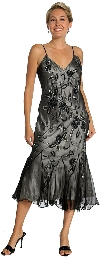 Main image of Medium Length Flared Beaded Formal Cocktail Dress