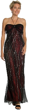 Shirred Bodice Beaded Long Formal Prom Dress in Black/Burgundy color
