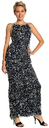 Boat Neck Long Formal Dress with Artistic Beaded Design in Navy