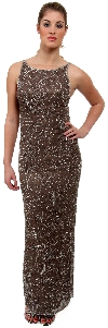 Main image of Boat Neck Long Formal Dress with Artistic Beaded Design