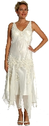 V-Neck Beaded Silk Mother of the bride Dress with Jacket in Ivory color