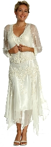 V-Neck Beaded Silk Mother of the bride Dress with Jacket with Jacket in Ivory color