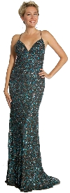 Criss-Crossed Sparkling Beaded Formal Prom Dress in Brown/Teal