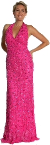 Halter-Neck Formal Prom Dress with Bare Back in Fuchsia