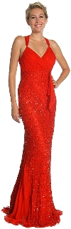 Main image of Wrap Style Shirred Bodice Formal Dress with Flared Bottom