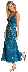 Deep V-Neck Crossed Back Sequined Long Formal Prom Dress in alternative view