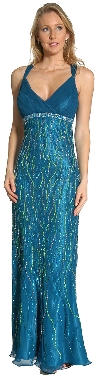 Main image of Deep V-Neck Crossed Back Sequined Long Formal Prom Dress