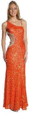 Single Shoulder Beaded Prom Dress in Orange/Silver