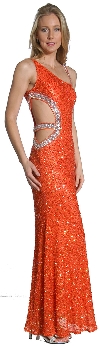 Single Shoulder Beaded Prom Dress side view