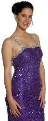 Bejeweled Shimmer Prom Dress with Elegant Back Design in Purple close up