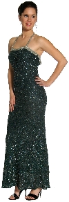 Bejeweled Shimmer Prom Dress with Elegant Back Design in Hunter Green color