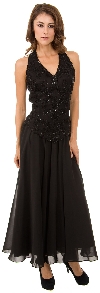 Main image of Long Formal Dress with Hand Beaded Top and Flared Skirt