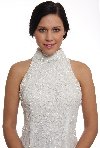 Full Length Floral Beaded Turtle Neck Gown in closeup