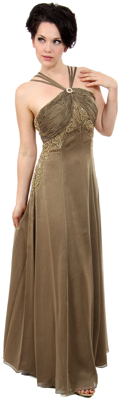 Halter Neck Triple Straps A-Line Long Formal Dress