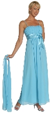 Spaghetti Straps Shirred Bodice Formal Bridesmaid Dress in Turquoise color