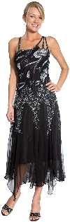 Main image of Asymmetric Floral Beaded Cocktail Dress