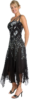 Asymmetric Floral Beaded Cocktail Dress in Black/Silver side view