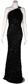 One Shoulder Shirred Bodice Sequined Formal Dress in Black