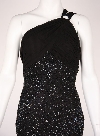 One Shoulder Shirred Bodice Sequined Formal Dress in Black closeup