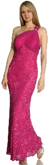 Main image of One Shoulder Shirred Bodice Sequined Formal Dress