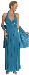 Halter Neck Empire Cut Formal Dress with Bow in Teal color