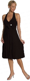 Halter Neck Pleated Party Dress in Black