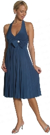 Halter Neck Pleated Party Dress in Teal color