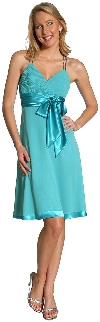 Main image of Spaghetti Strap Shirred Satin Bow Party Dress