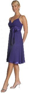 Spaghetti Strap Shirred Satin Bow Party Dress in Purple