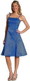 A-line Knee length Party Dress with Shimmery Floral Pattern in Still Blue color