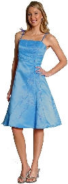 A-line Knee length Party Dress with Shimmery Floral Pattern in Turquoise color