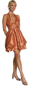 Halter Neck Short Bubble Party Dress in Taffeta in Rust color